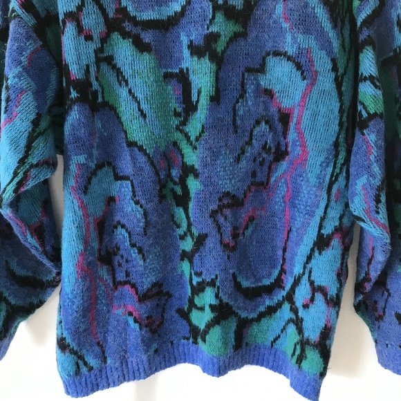 Uno&una Vintage Knit Floaral Sweater Blue Size Large Geometric - Picture 11 of 13